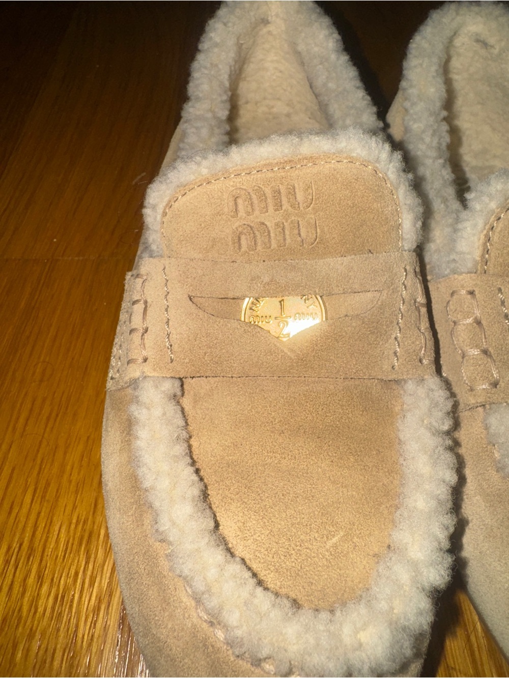 100% Authentic Miu Miu Suede Shearling Penny Loafers - Picture 4 of 8